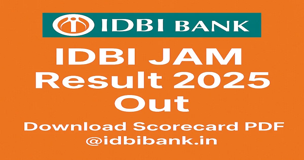 IDBI JAM Result 2025 announcement with IDBI Bank logo and download instructions.