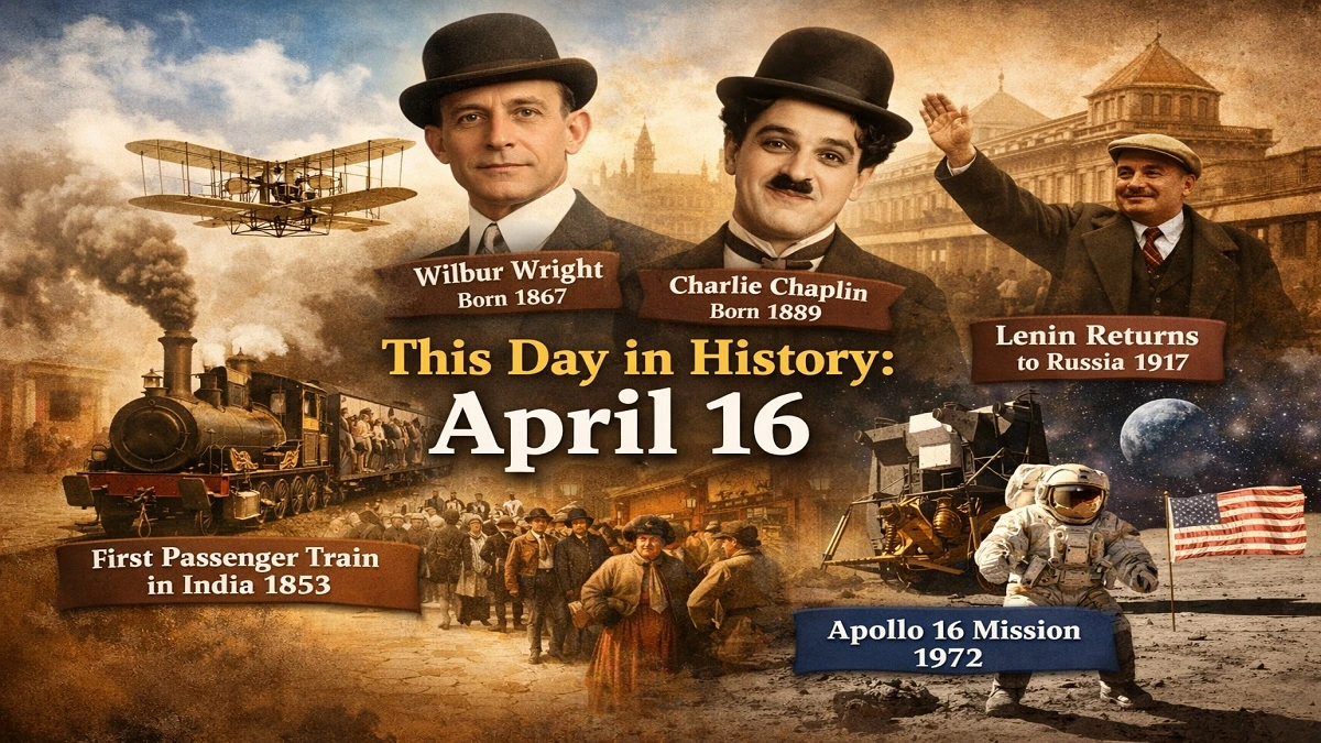 This Day in History April 16 featuring first passenger train in India 1853, Charlie Chaplin birth, Lenin return to Russia 1917, and Apollo 16 mission