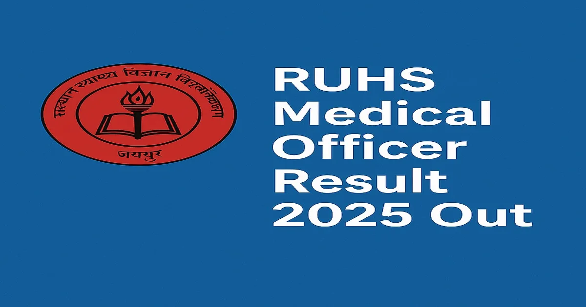 RUHS Medical Officer Result 2025 announcement with RUHS logo on blue background