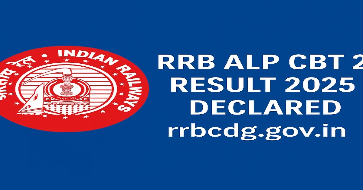 RRB ALP CBT 2 Result 2025 Declared with Indian Railways logo and official website link.