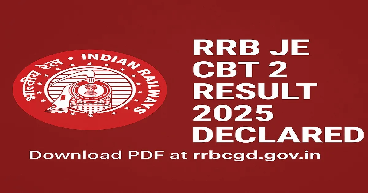 RRB JE CBT 2 Result 2025 Declared with Indian Railways logo and download link.