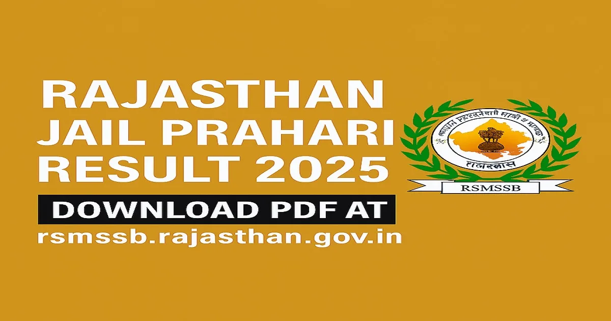 Rajasthan Jail Prahari Result 2025 PDF Download Announcement with Rajasthan State Emblem