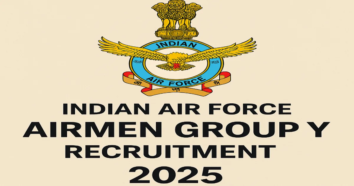 Indian Air Force Airmen Group Y Recruitment 2025 emblem above bold black text reading "Airmen Group Y Recruitment 2025" on a beige background