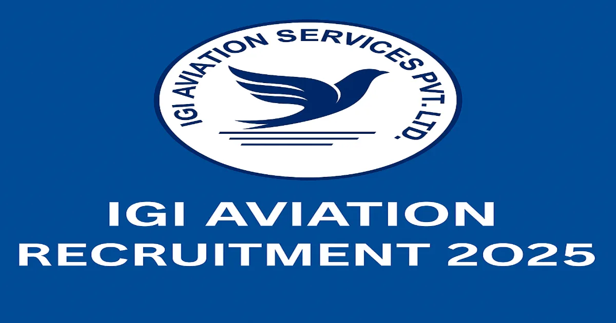 IGI Aviation Recruitment 2025 featured graphic with company logo on blue background announcing 1446 vacancies for Ground Staff and Loaders.