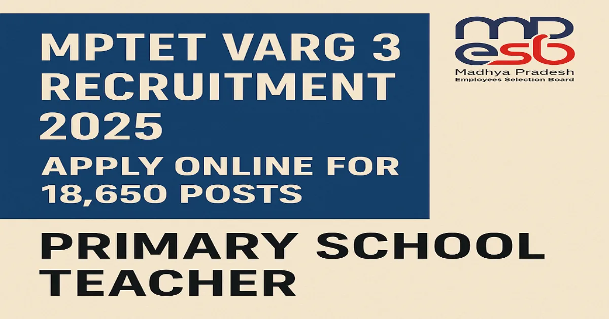 MPESB logo with announcement banner for MPTET Varg 3 Recruitment 2025 to fill 18,650 Primary School Teacher posts