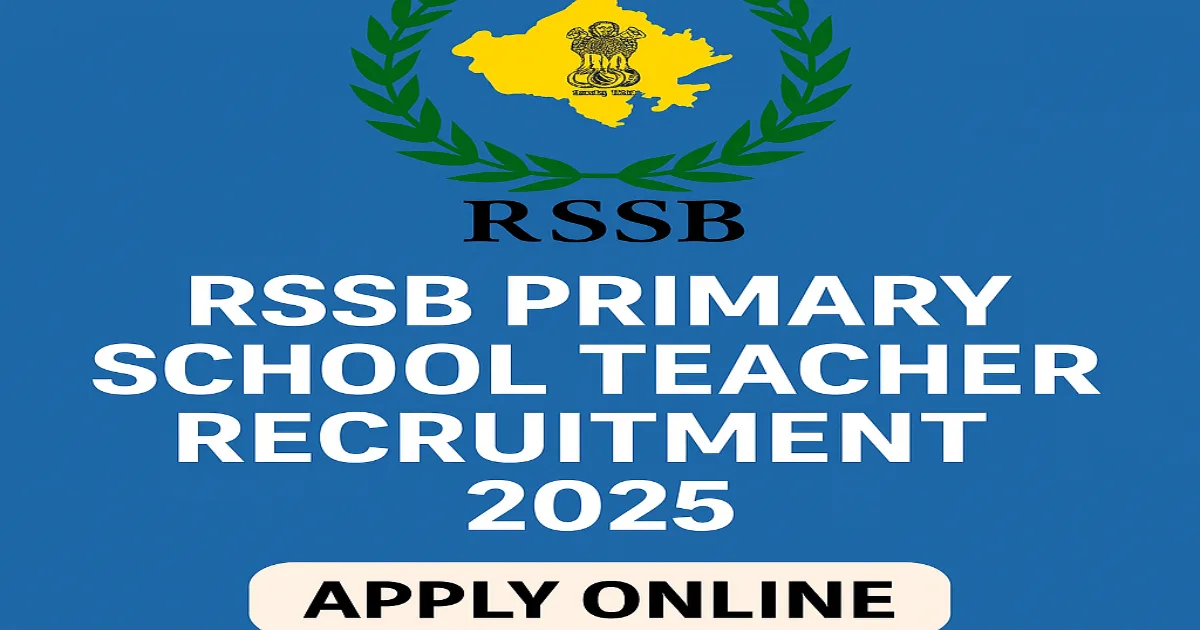 Recruitment banner for RSSB Primary School Teacher Recruitment 2025 with Rajasthan Staff Selection Board logo