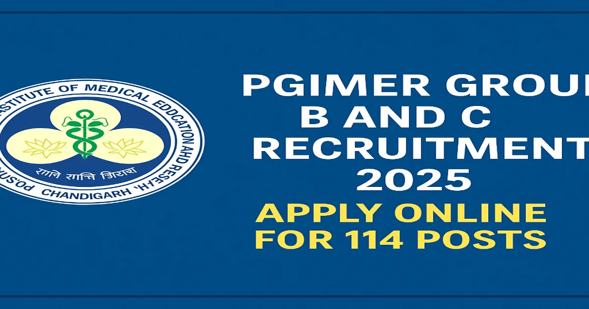 PGIMER Group B and C Recruitment 2025 announcement with official logo on blue background.