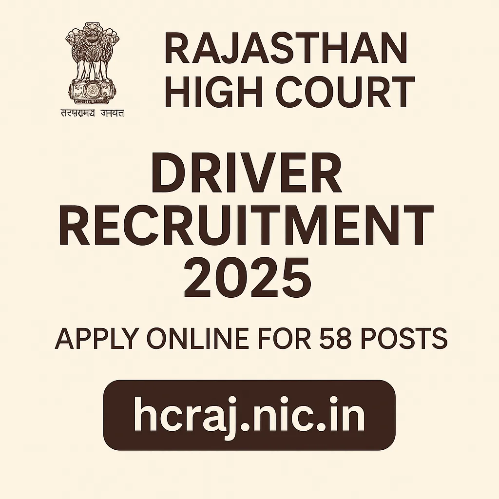 Rajasthan High Court Driver Recruitment 2025 notification poster with emblem and application details.