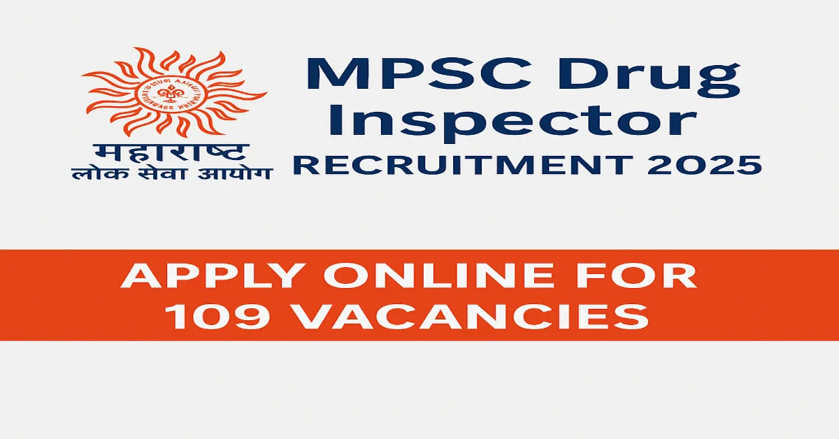 MPSC Drug Inspector Recruitment 2025 notification banner with title and official logo