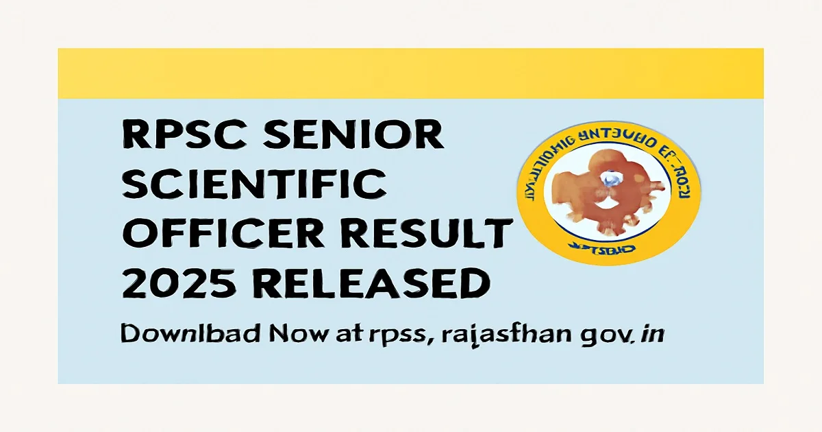 RPSC Senior Scientific Officer Result 2025 Released with Official Logo