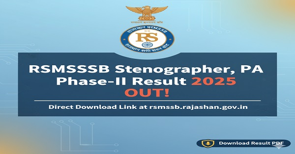 RSMSSB Stenographer & PA Phase-II Result 2025 - Check and Download Your Result Online