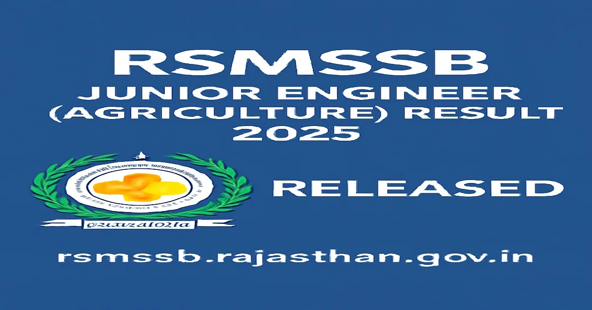 RSMSSB Junior Engineer Agriculture Result 2025 Released with Official Logo