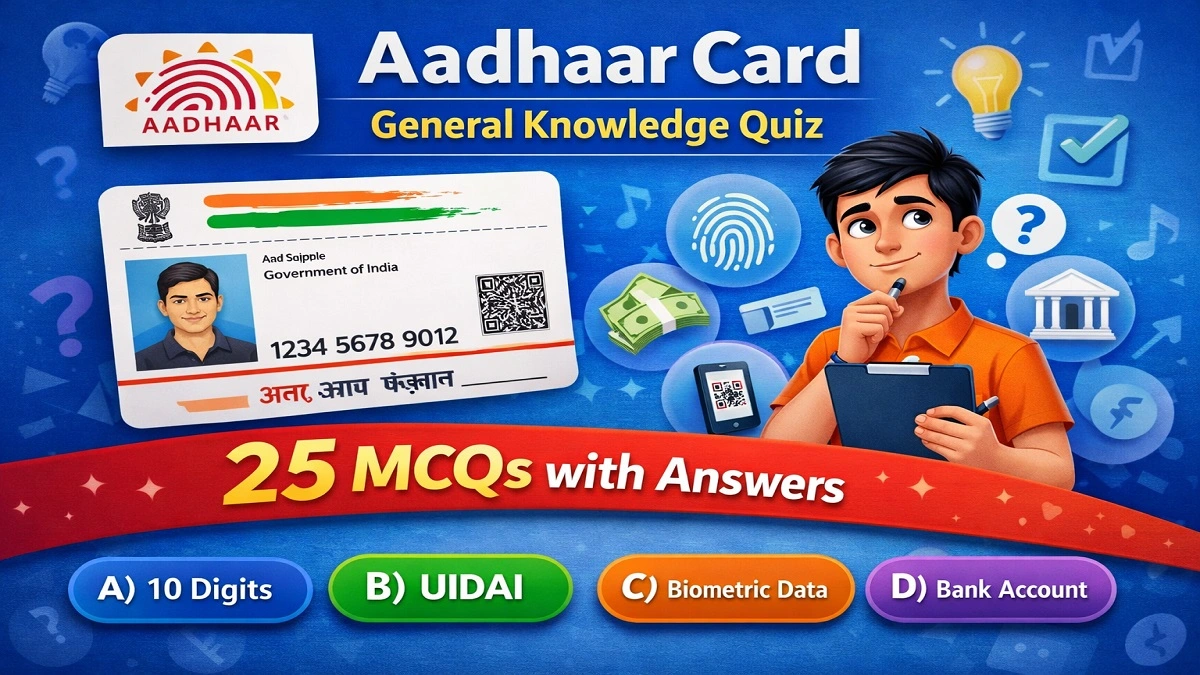 Aadhaar Card quiz questions and answers with multiple choice options for general knowledge