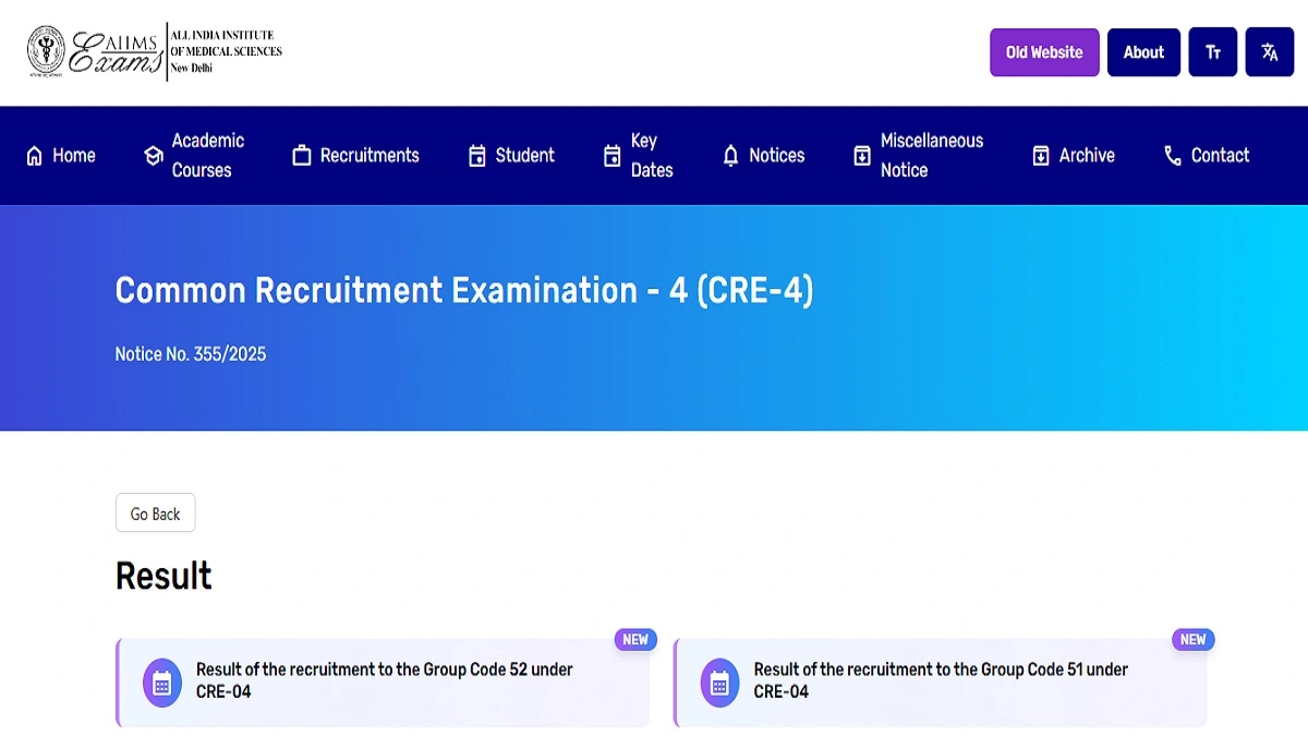AIIMS CRE Group A, B & C Result 2026 – Download Scorecard Online