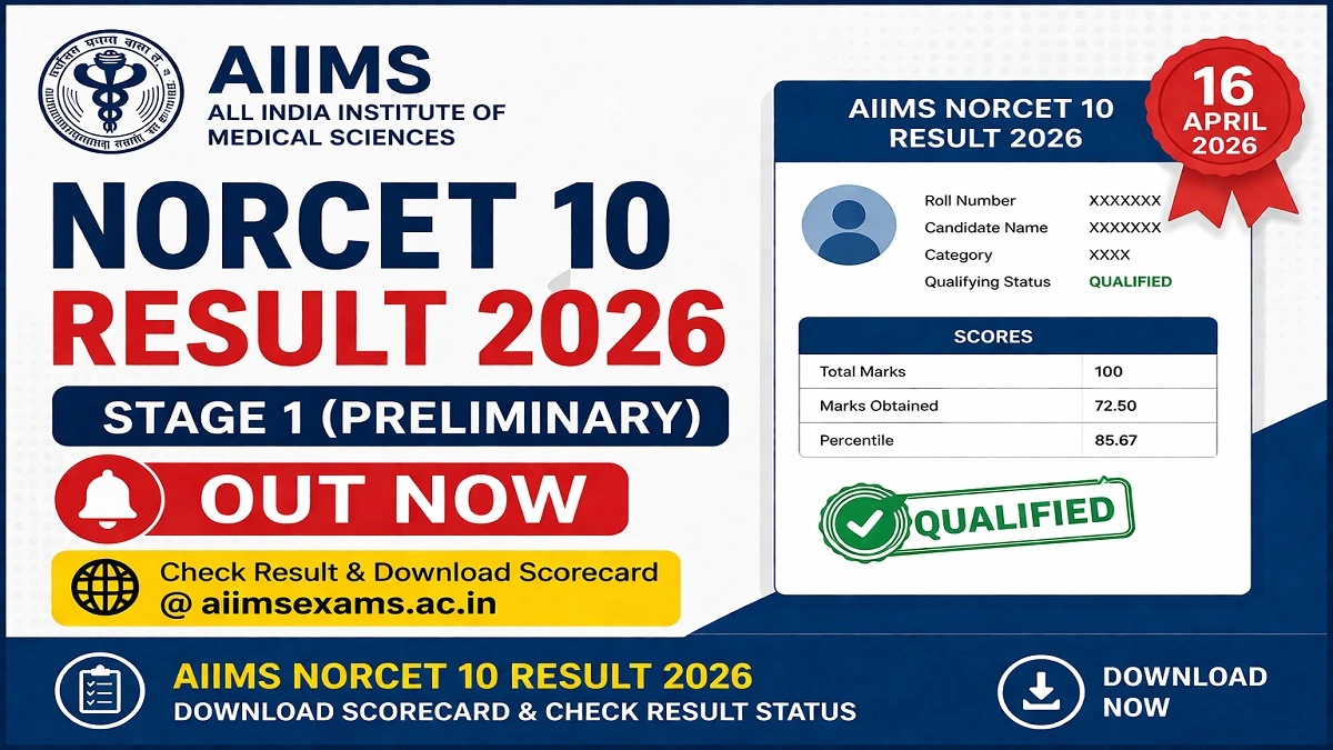 AIIMS NORCET 10 Result 2026 Stage 1 Scorecard Download