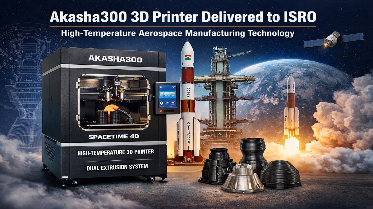 Akasha300 high-temperature 3D printer developed by Spacetime 4D for ISRO aerospace component manufacturing and space research applications in India