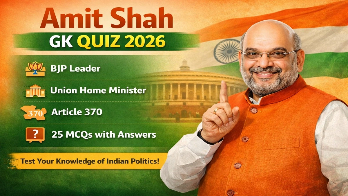 Amit Shah GK Quiz with 25 multiple choice questions and answers covering his life, political career, BJP leadership, and role as Union Home Minister