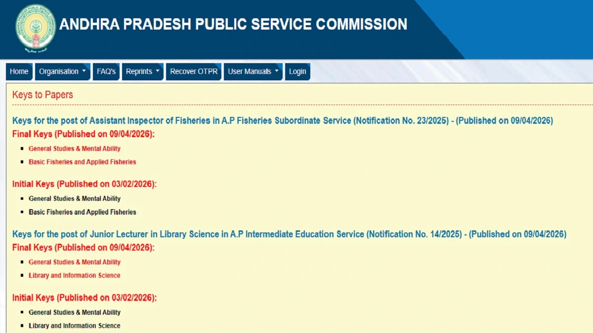 APPSC Answer Key 2026 PDF download for Assistant Inspector Junior Lecturer Agriculture Officer