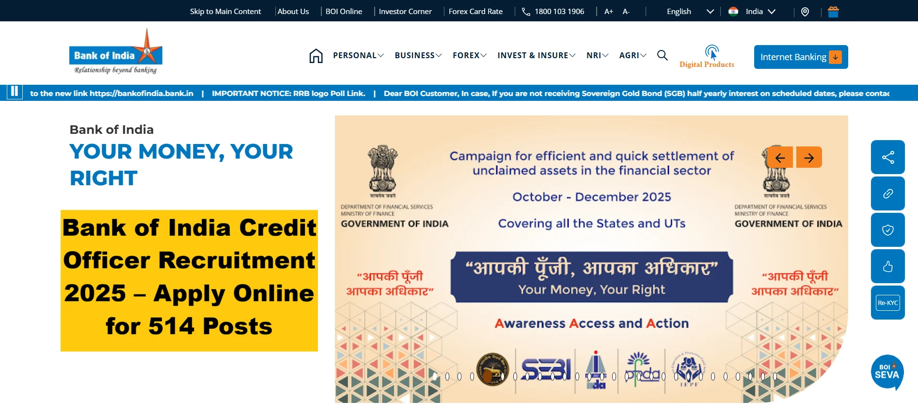 Bank of India Credit Officer Recruitment 2025 apply online for 514 credit officer posts