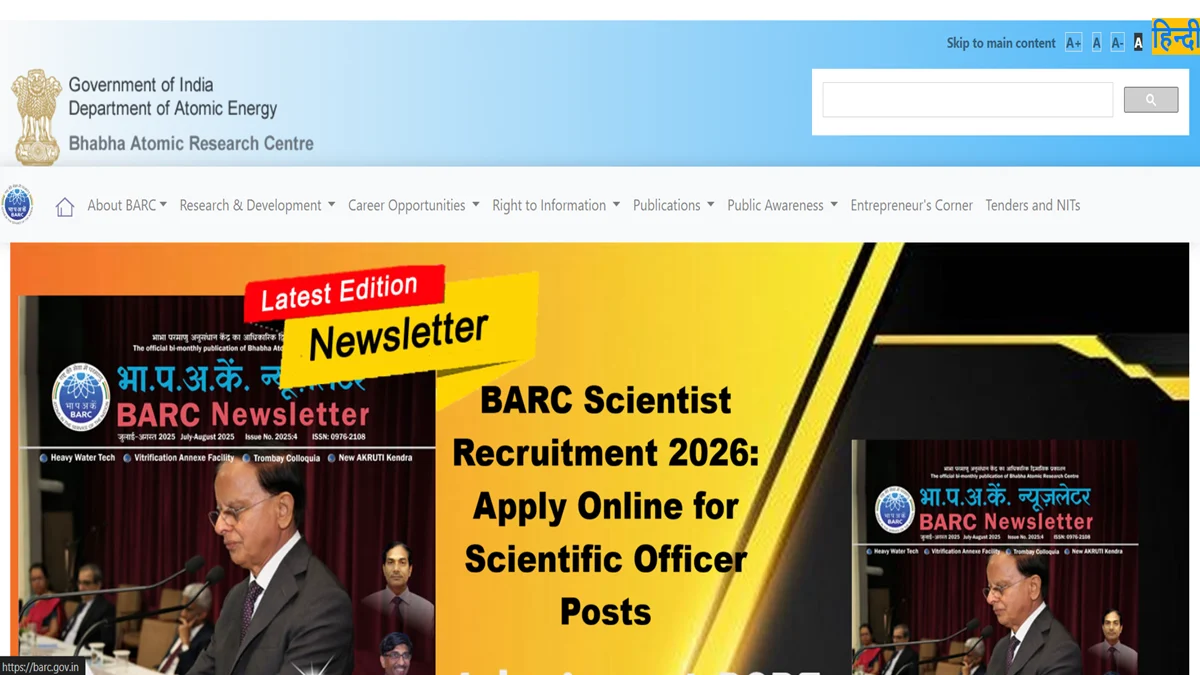 BARC Scientist Recruitment 2026 apply online for OCES DGFS Scientific Officer posts
