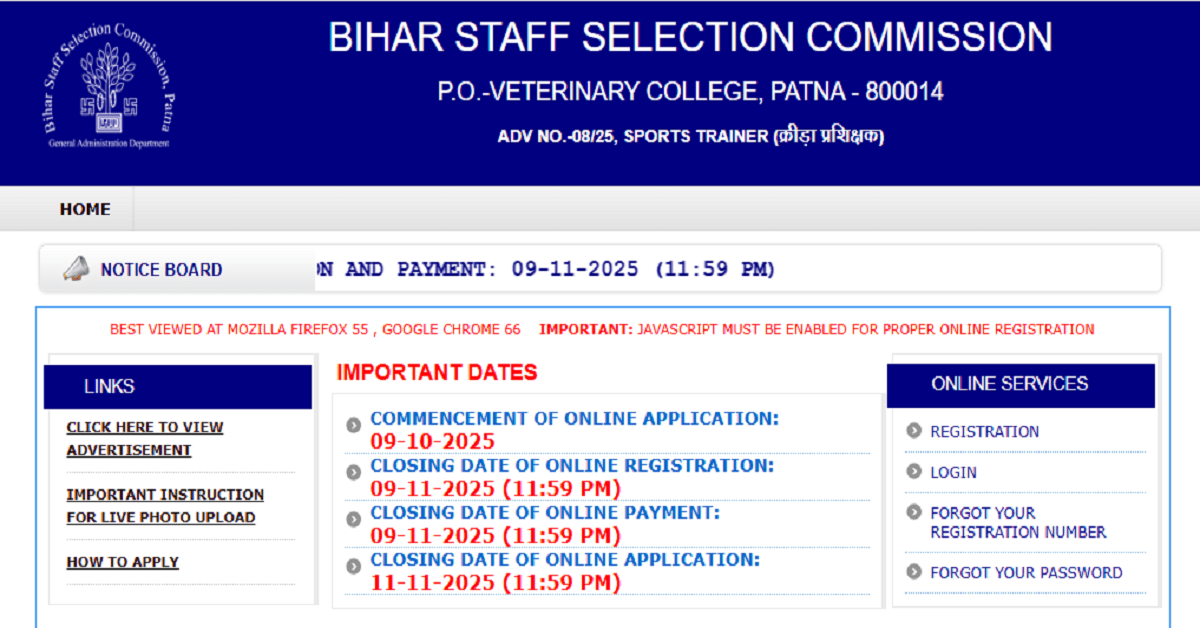 Bihar BSSC Sports Trainer Recruitment 2025 – Apply Online for 379 Posts Bihar BSSC Sports Trainer Recruitment 2025 notification for 379 posts, apply online at bssc.bihar.gov.in