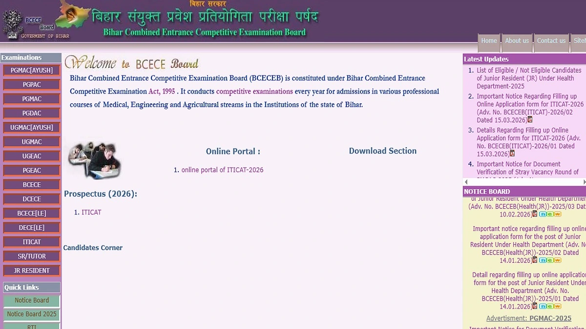 Bihar ITI CAT Admission Form 2026 Apply Online ITICAT BCECEB Notification