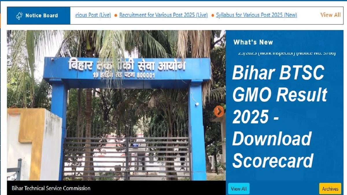 Bihar BTSC GMO Result 2025 - Official Scorecard and Merit List Download