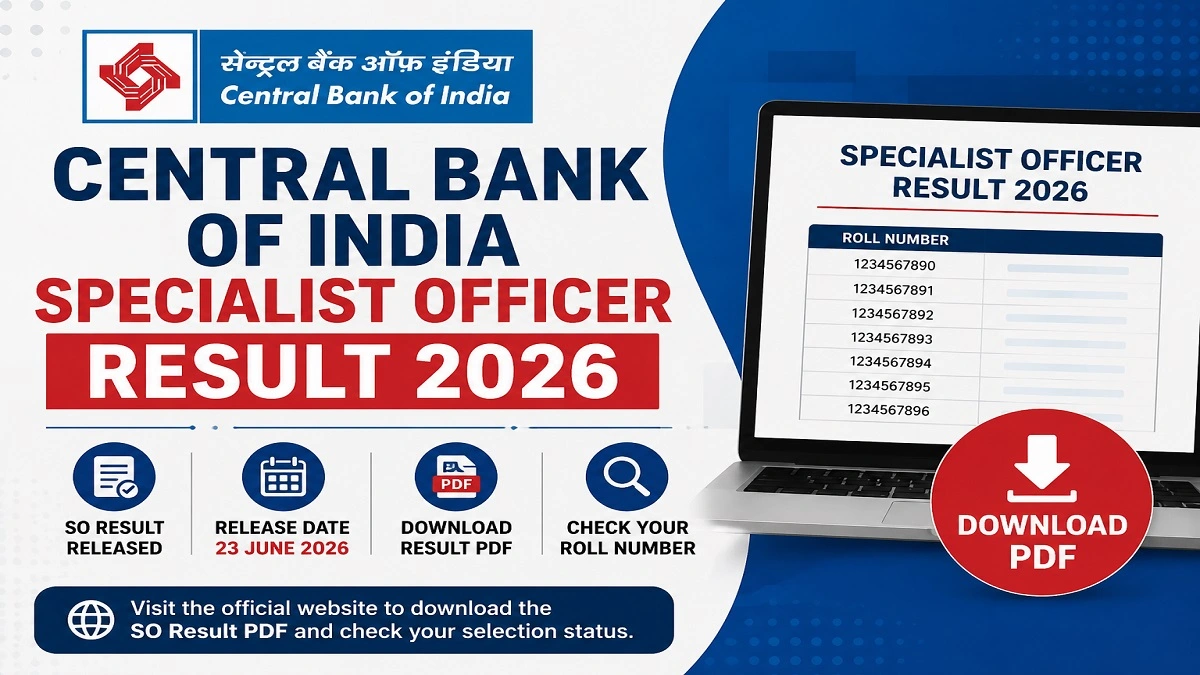 Central Bank of India Specialist Officer Result 2026 Download SO Result PDF