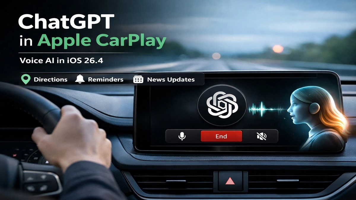 ChatGPT integrated with Apple CarPlay in iOS 26.4 voice only AI assistant in car dashboard