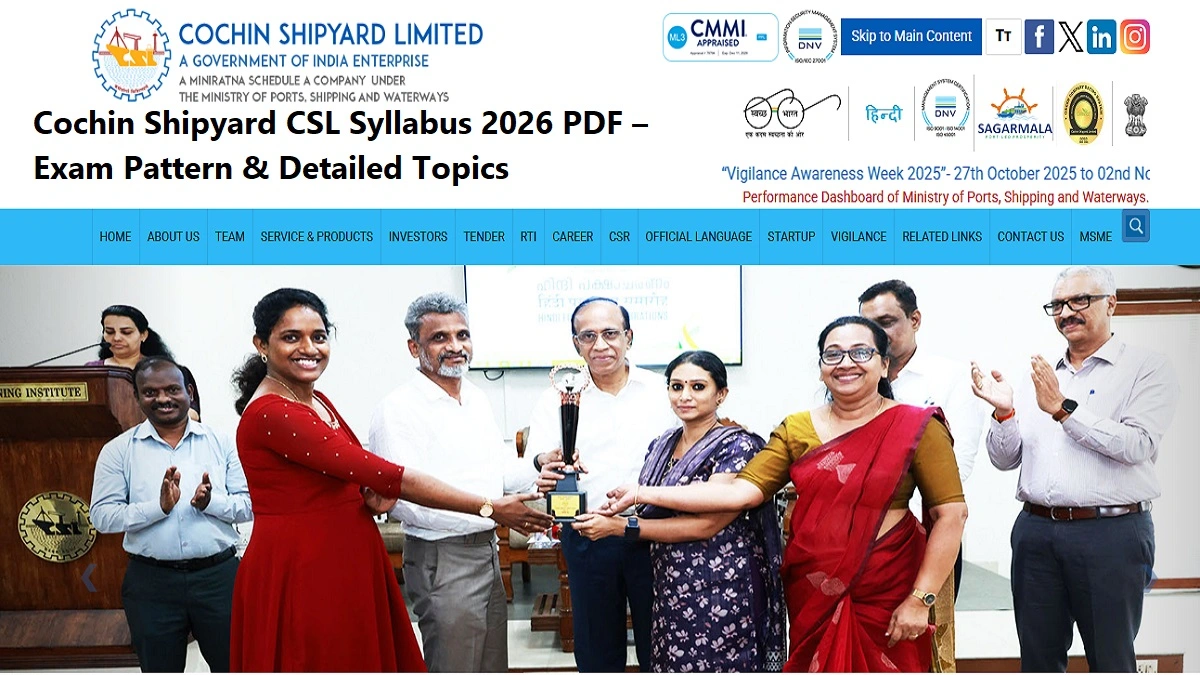 Cochin Shipyard CSL Syllabus 2026 Exam Pattern PDF Download