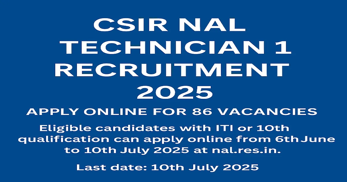 CSIR NAL Technician 1 Recruitment 2025 – Apply Online for 86 Vacancies