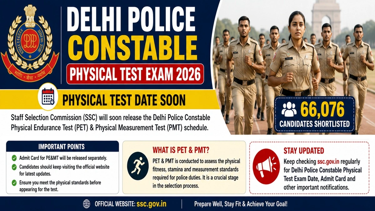 Delhi Police Constable Physical Test Exam 2026 PET PMT date and physical standards