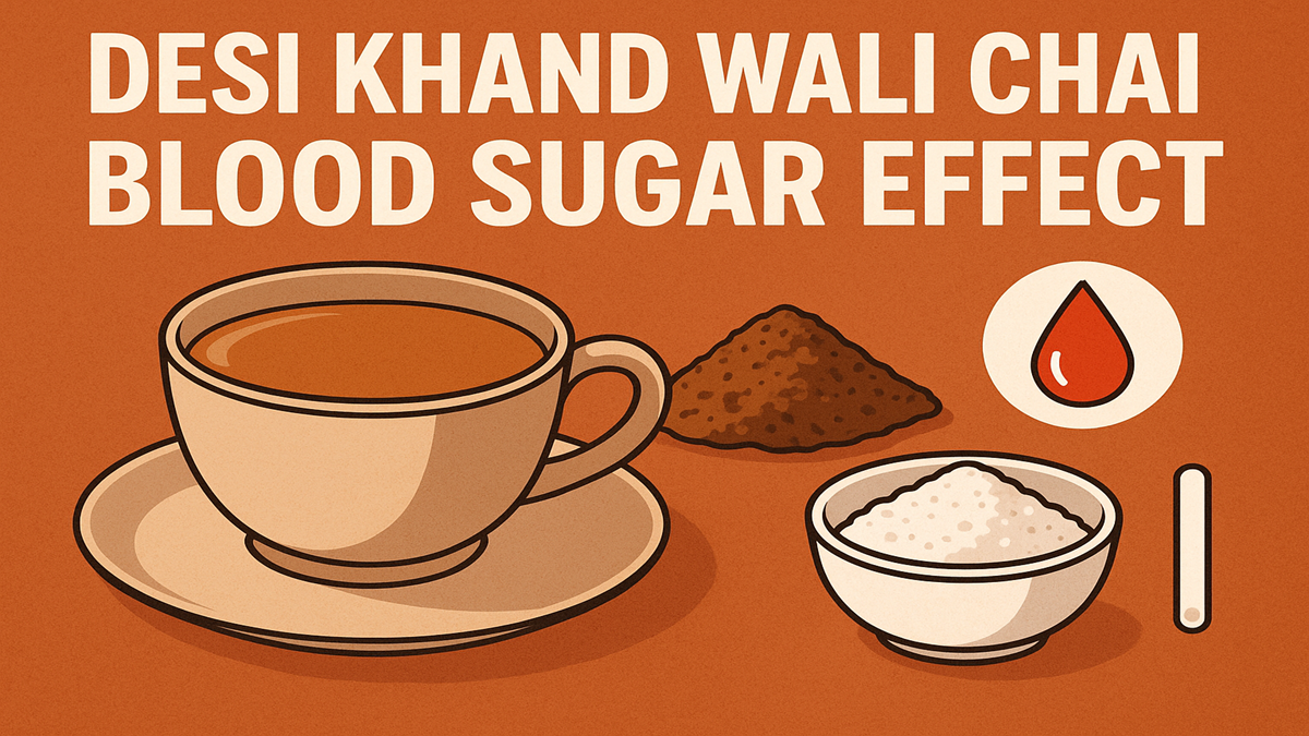 देसी खांड वाली चाय और सफेद चीनी के ब्लड शुगर पर असर को दर्शाती हेल्थ इन्फोग्राफिक