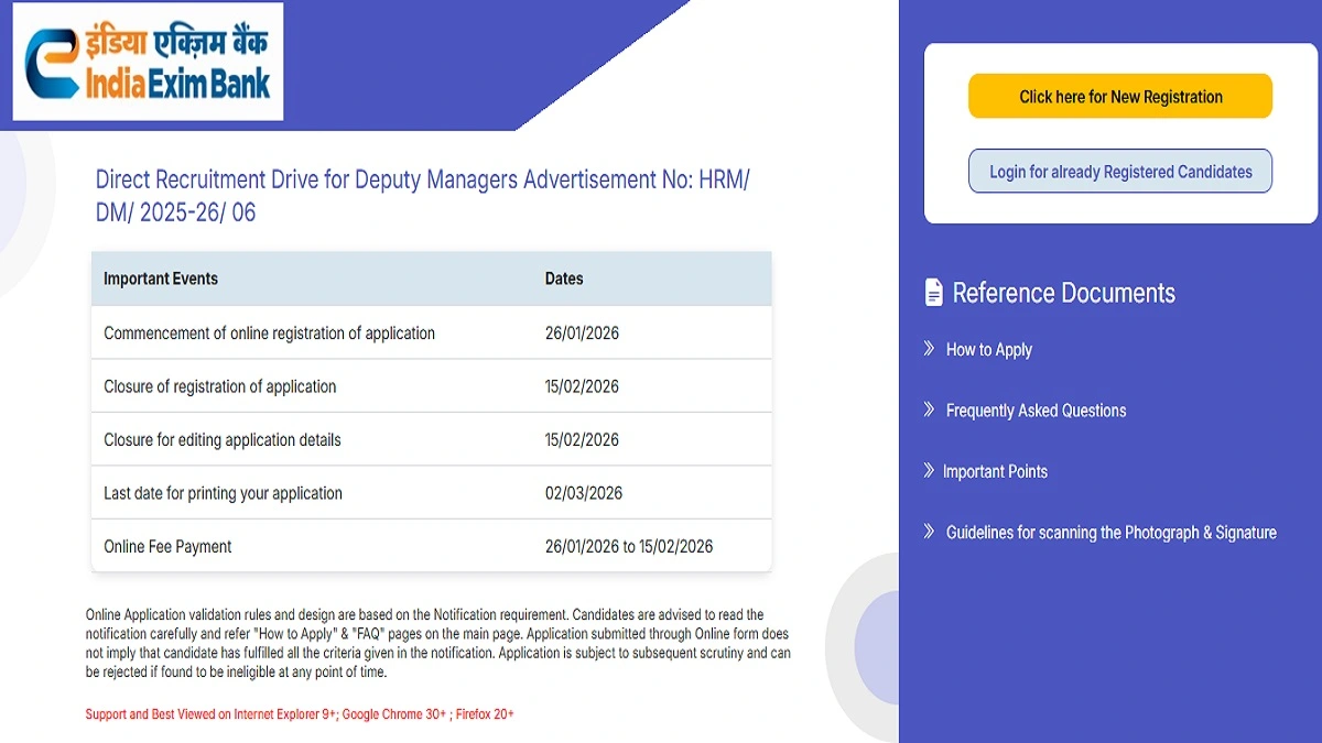 Exim Bank Deputy Manager Recruitment 2026 Apply Online – 20 Vacancies