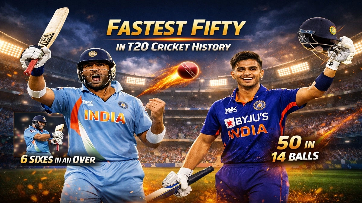 Yuvraj Singh and Abhishek Sharma holding records for the fastest fifty in T20 cricket, showcasing explosive batting moments for India
