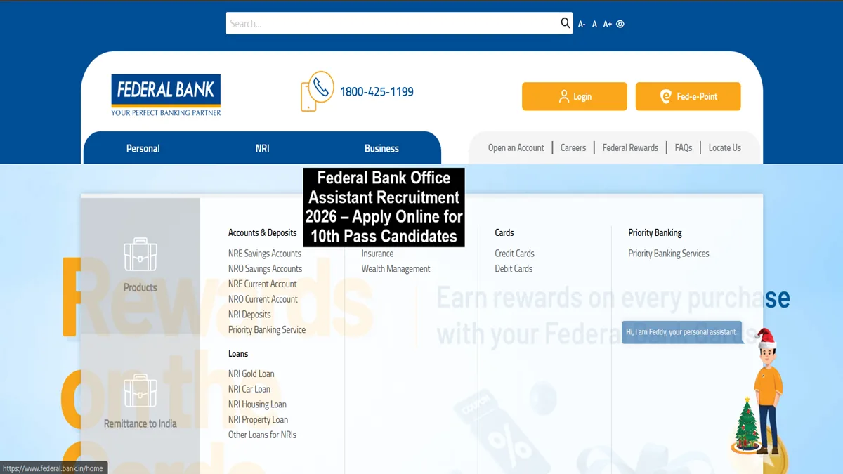 Federal Bank Office Assistant Recruitment 2026 Online Application