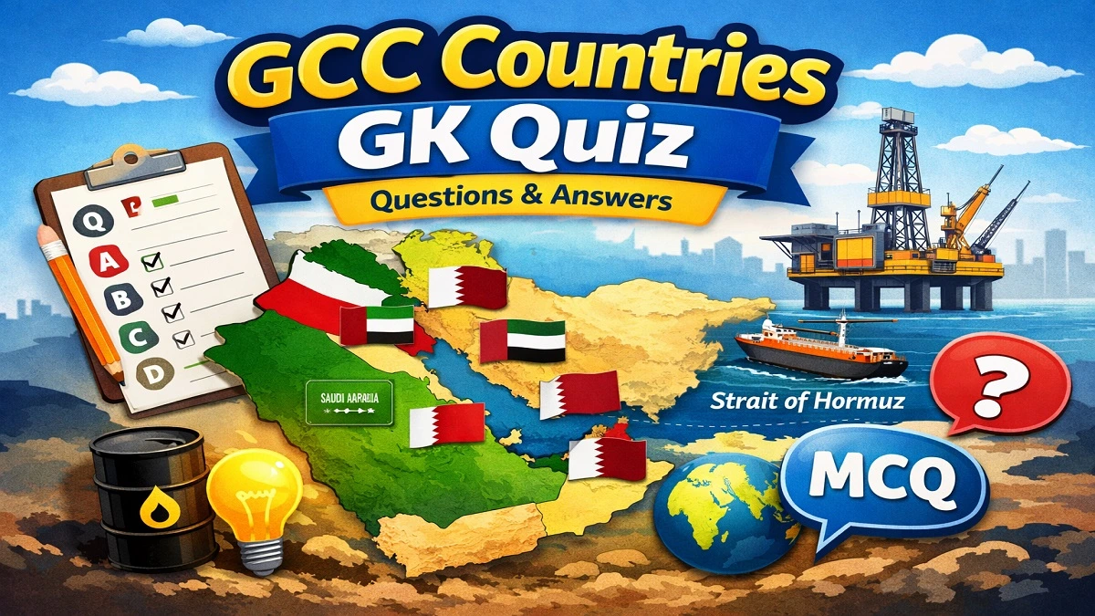 Gulf Cooperation Council GCC countries map with GK quiz questions and answers