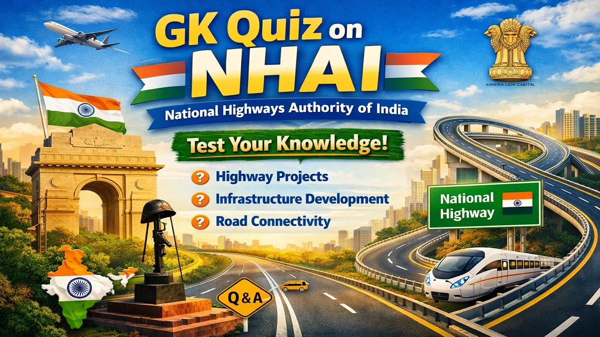 GK Quiz on NHAI with questions about National Highways Authority of India, highways, infrastructure projects, and road connectivity in India