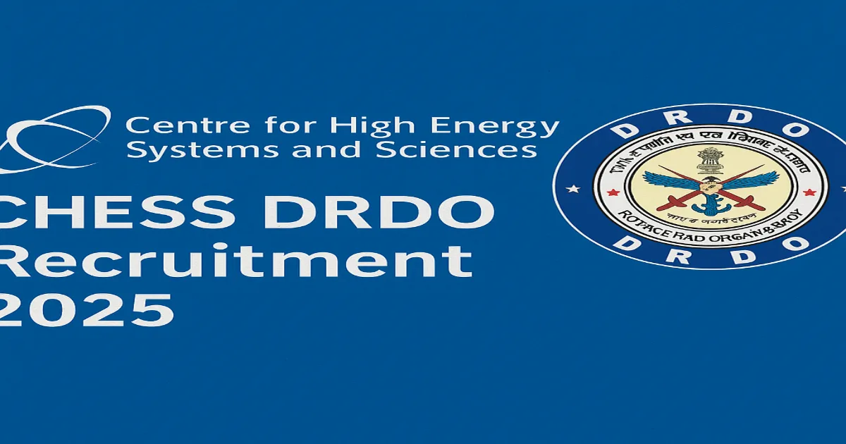 CHESS DRDO Apprentice Recruitment 2025 promotional graphic with DRDO and CHESS logos on a blue background.