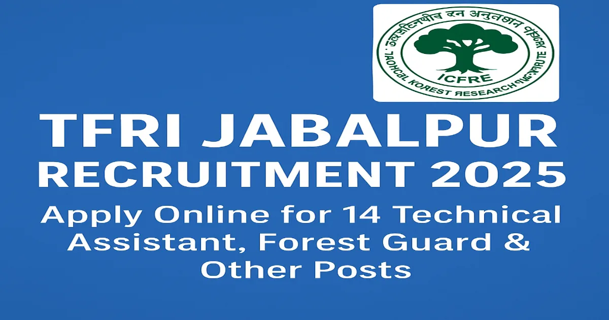 Digital banner showcasing TFRI Jabalpur Recruitment 2025 with forest-themed background and official logo
