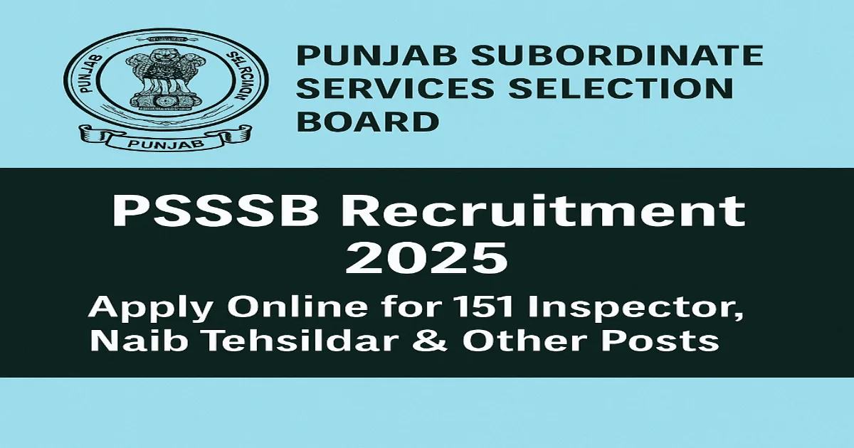 PSSSB Recruitment 2025 Announcement with Punjab State Government Logo