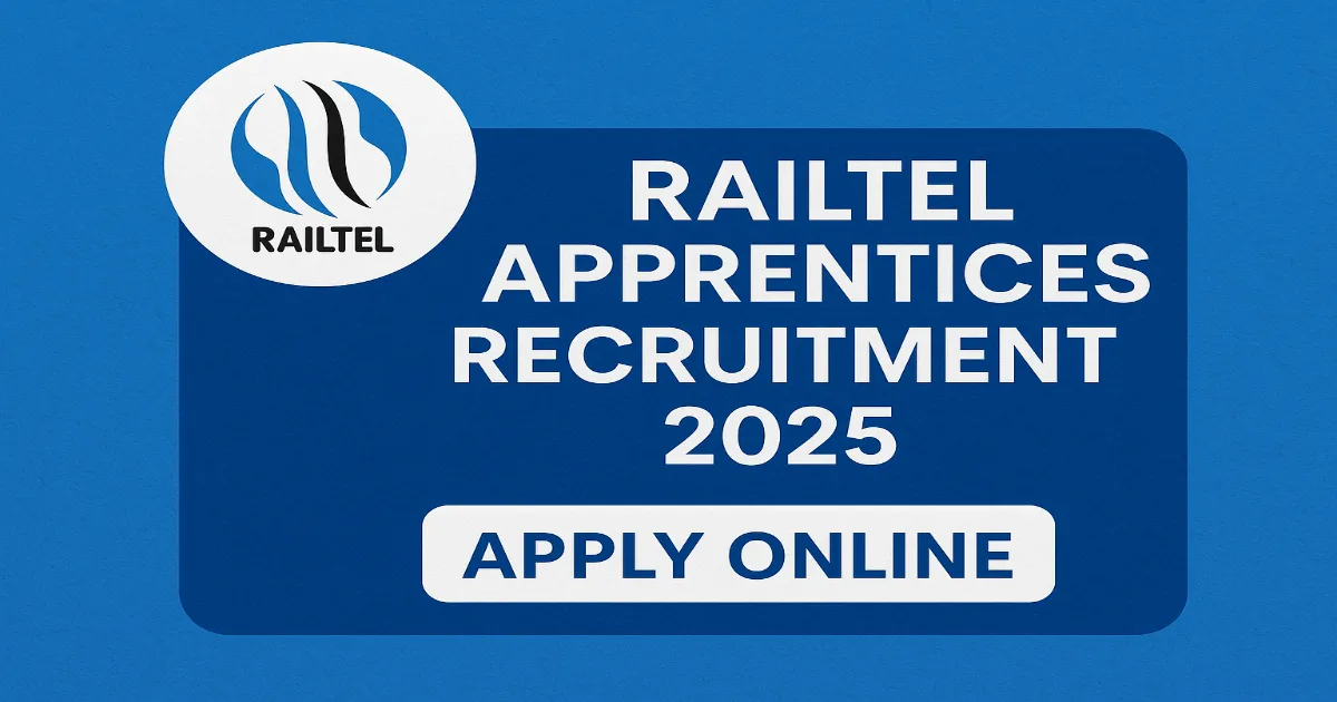 RailTel Apprentices Recruitment 2025 banner with RailTel logo and Apply Online button
