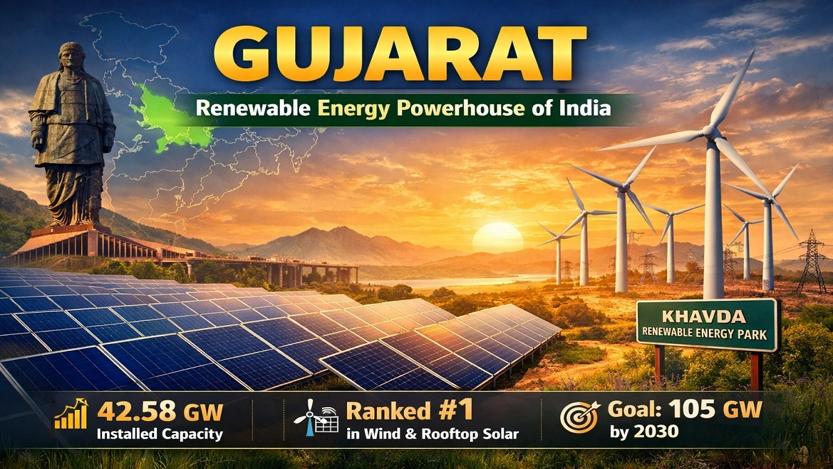 गुजरात में सोलर और विंड एनर्जी प्रोजेक्ट, भारत का सबसे बड़ा Renewable Energy राज्य