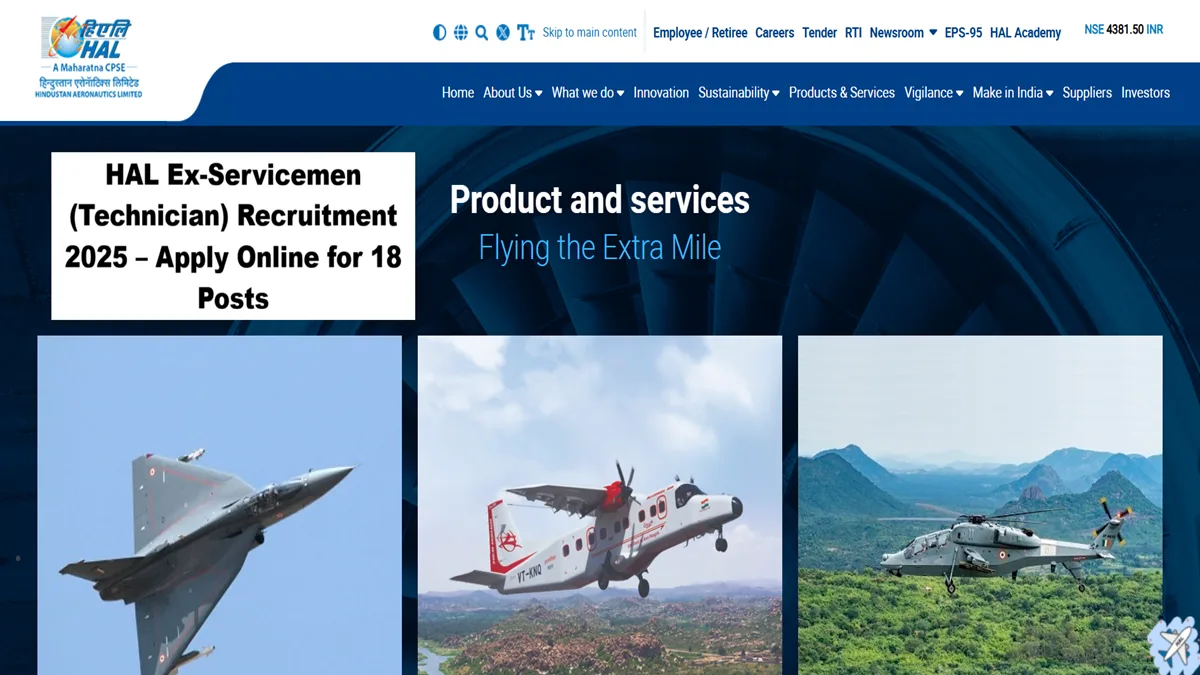 HAL Ex-Servicemen Technician Recruitment 2025 – Apply Online
