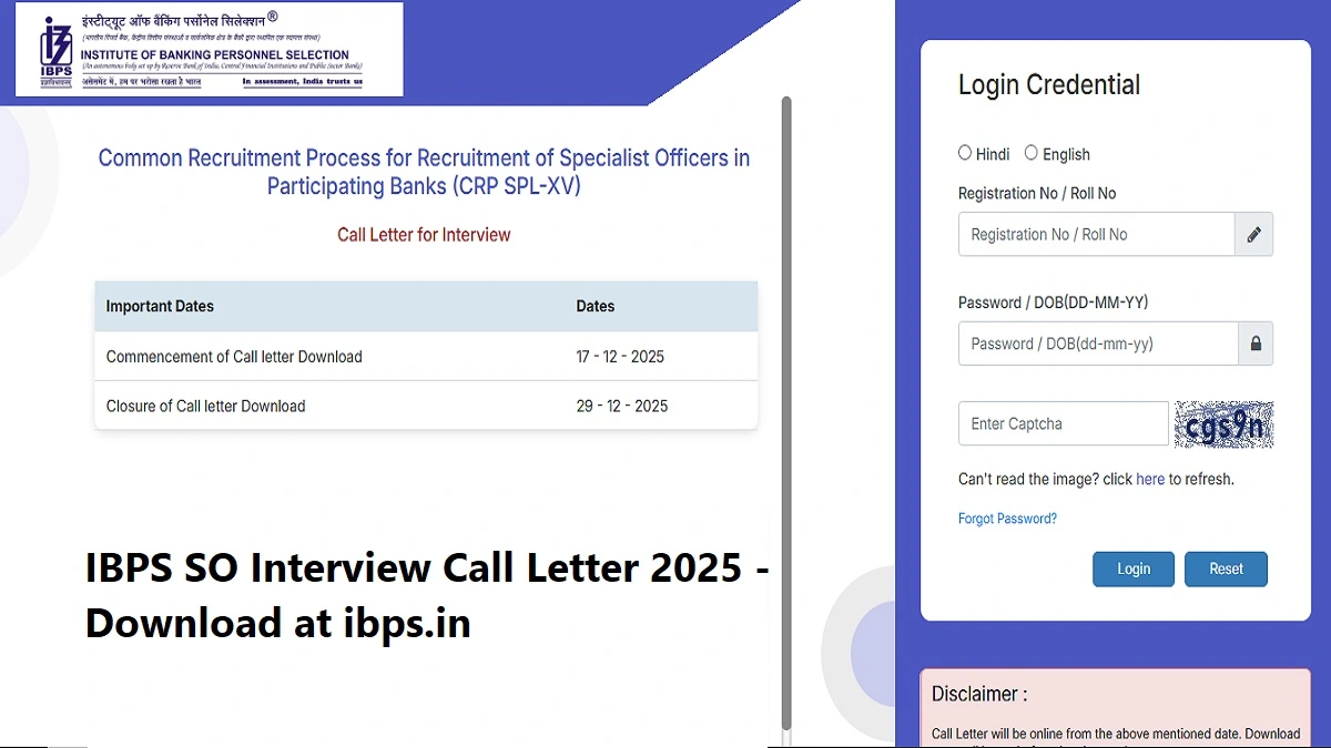 IBPS SO Interview Call Letter 2025 Download at ibps.in