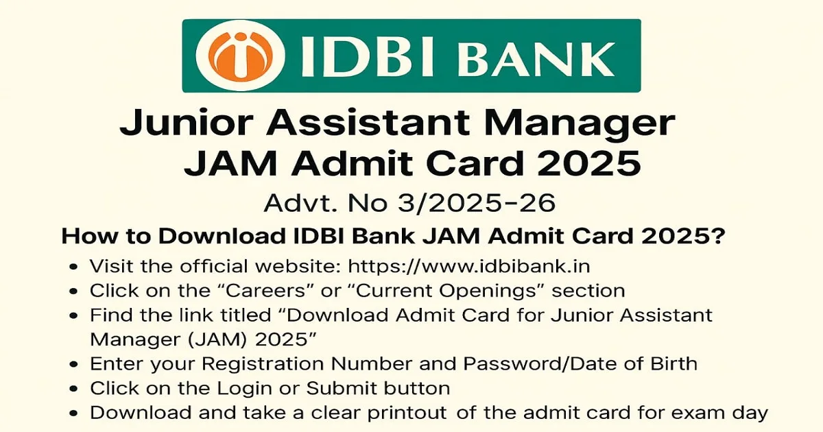 IDBI Bank JAM Admit Card 2025 official download banner