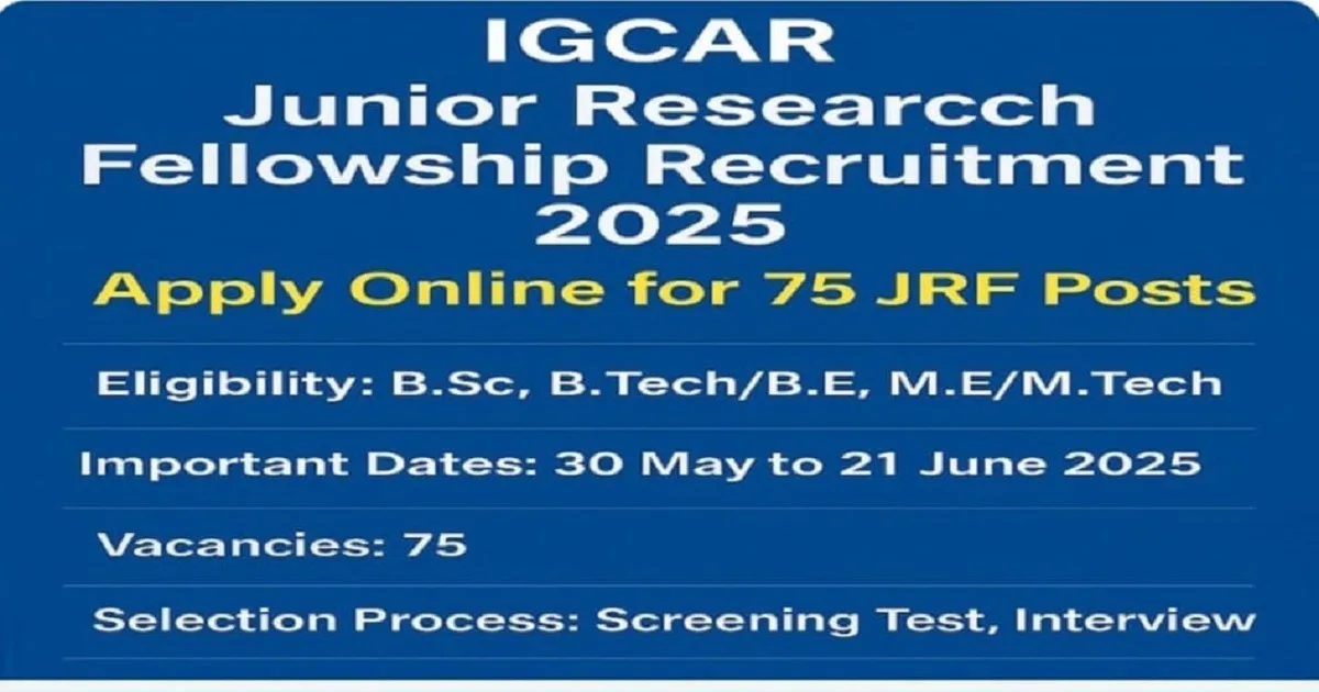 IGCAR Junior Research Fellowship Recruitment 2025 – Apply Online for 75 JRF Posts