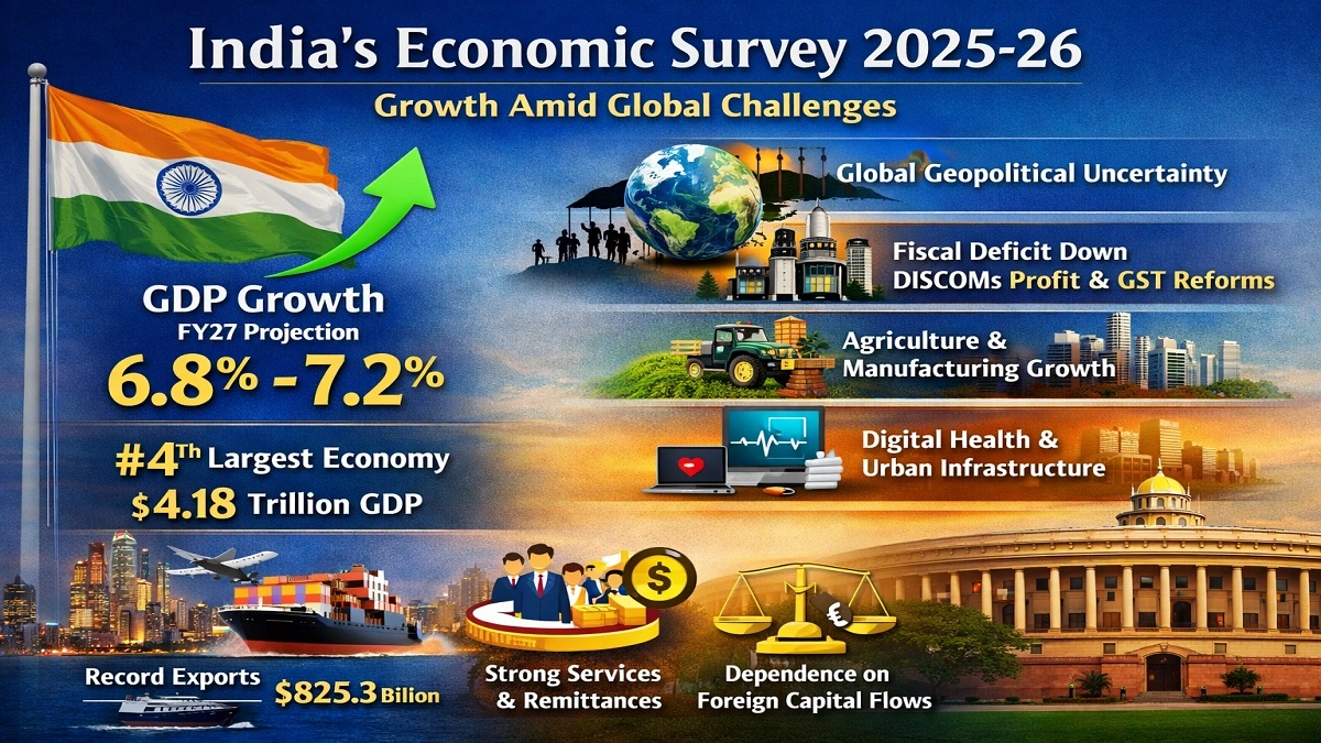 आर्थिक सर्वेक्षण 2025-26: भारत की GDP वृद्धि, वैश्विक चुनौतियाँ और वित्तीय सुधार