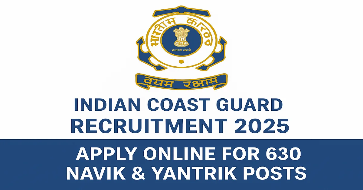 Indian Coast Guard Recruitment 2025 banner with emblem and apply online message