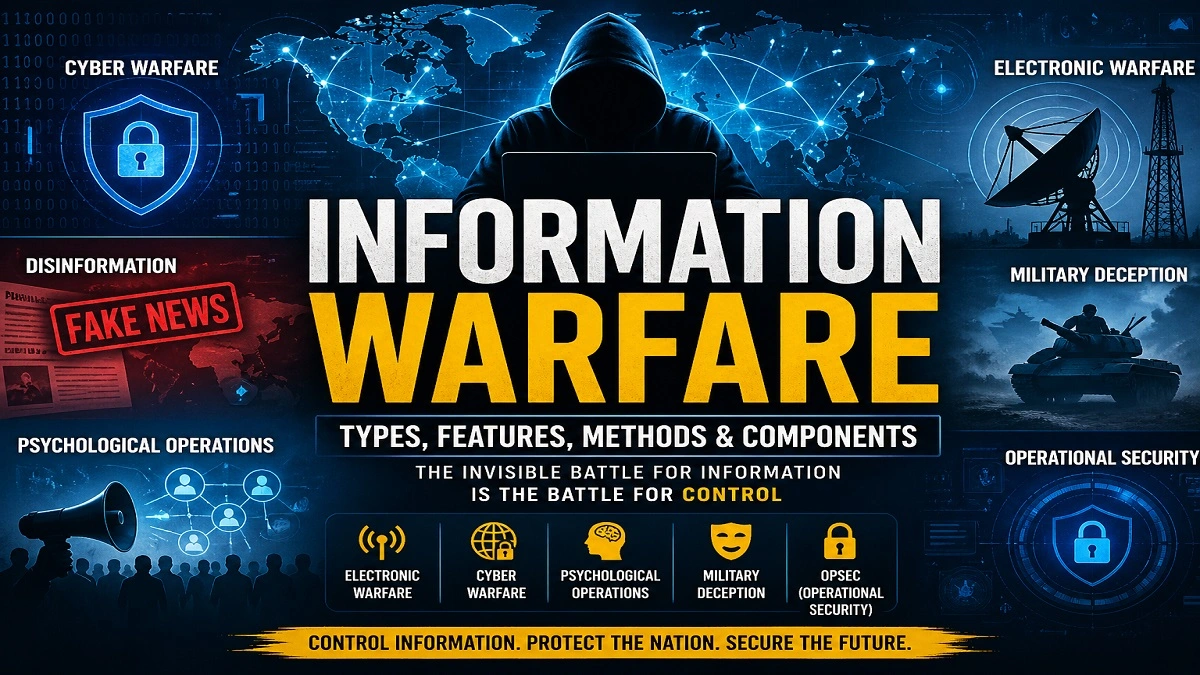 Illustration showing cyber warfare, data hacking, propaganda, and digital information warfare concept
